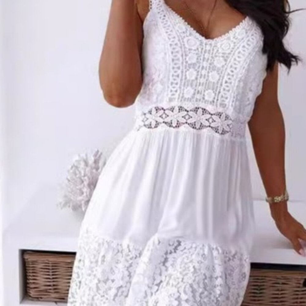 Beach Ready Women's White Lace Midi Dress